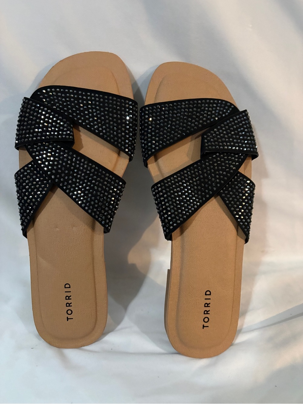 torrid Black Crystal Crossband Slide Sandals